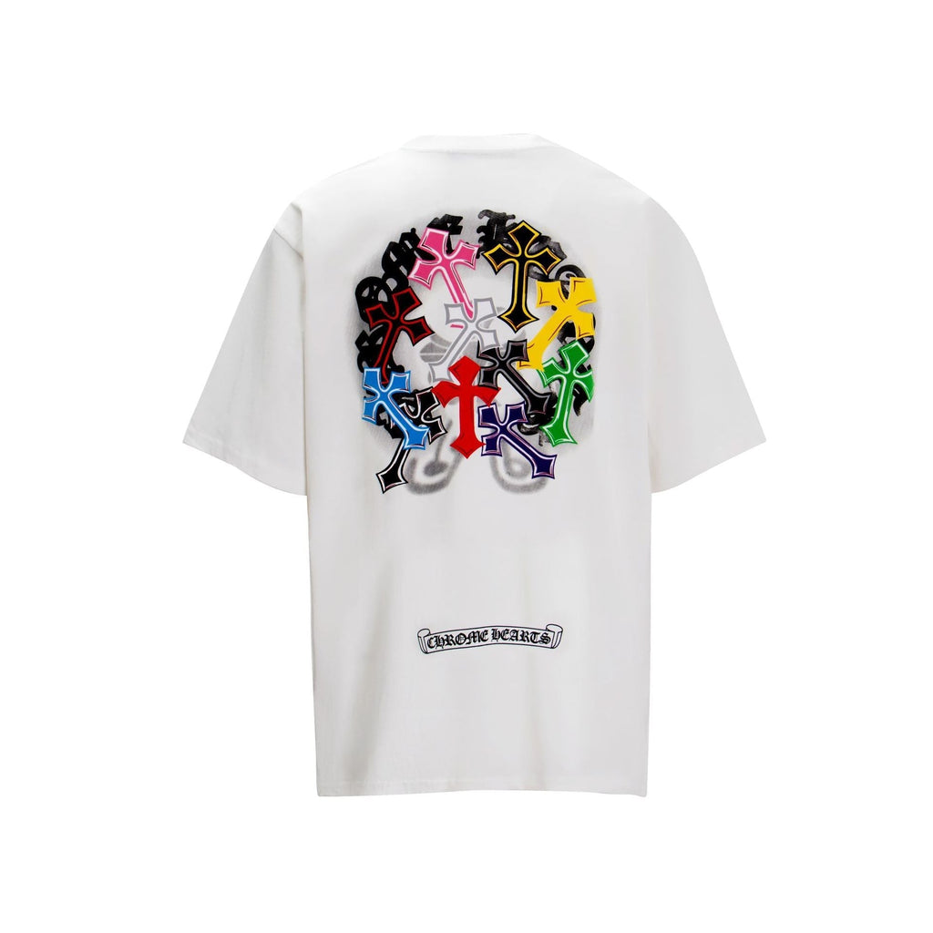 CHH Chrome Heart T Shirts Sanskrit Rainbow Cross Foam Short Sleeve T-Shirt