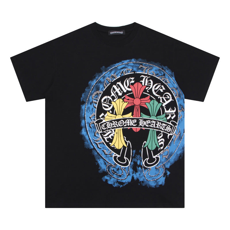 CHH Chrome Heart T Shirts Crowe Cross Horseshoe Hot Diamond T-Shirt Short Sleeve