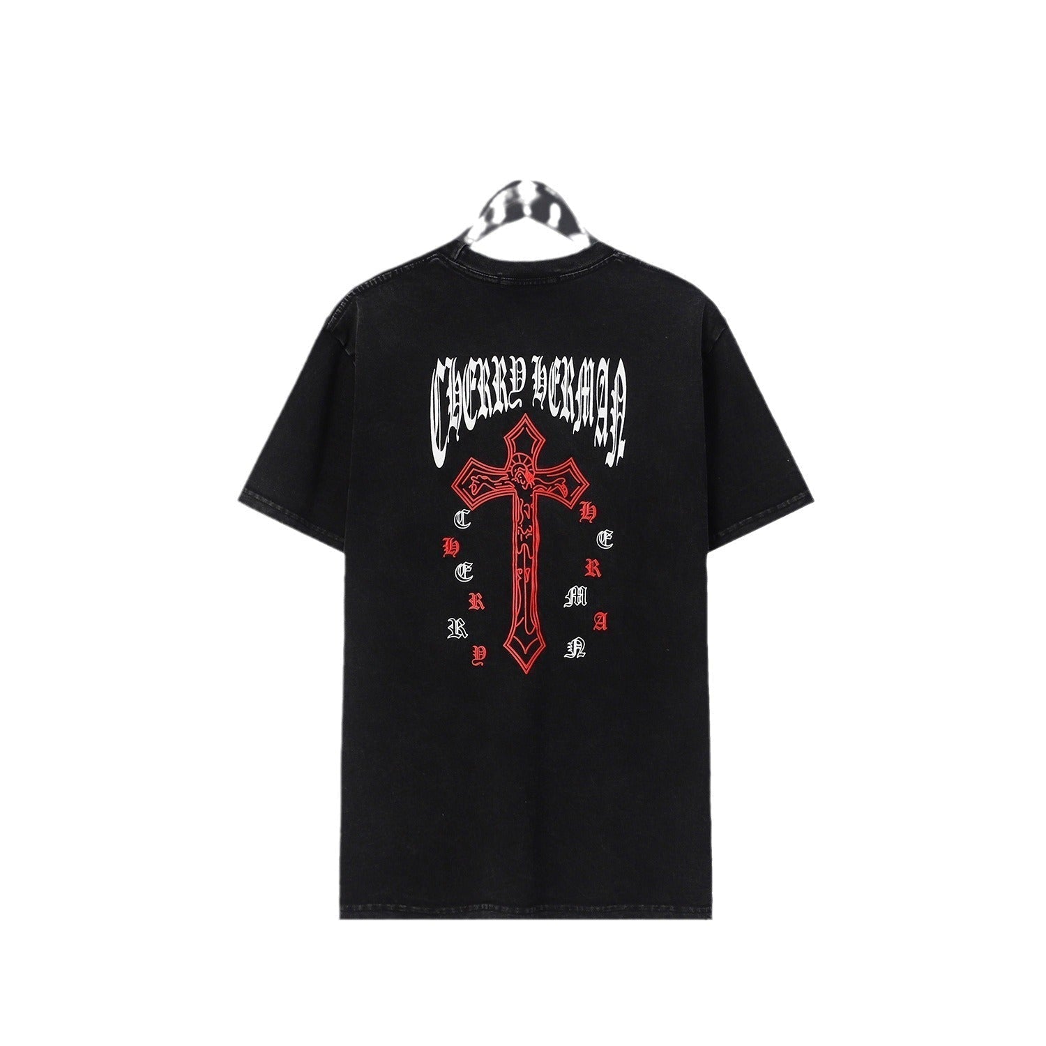 CHH Chrome Heart T Shirts Cross Sanskrit Printed Crew Neck Washed Short Sleeve Fashion T-Shirt