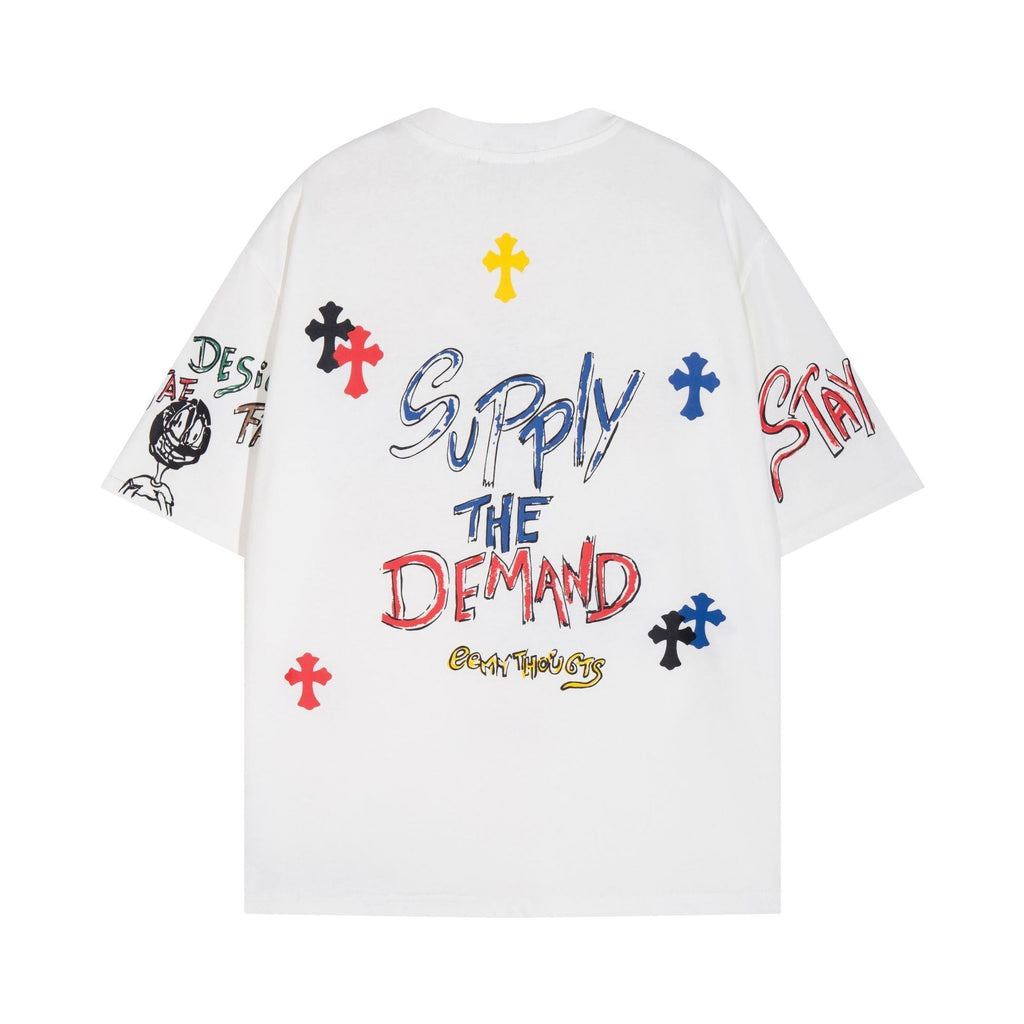 CHH Chrome Heart T Shirts Cross Print Sanskrit Hand Painted Graffiti Short Sleeve T-Shirt