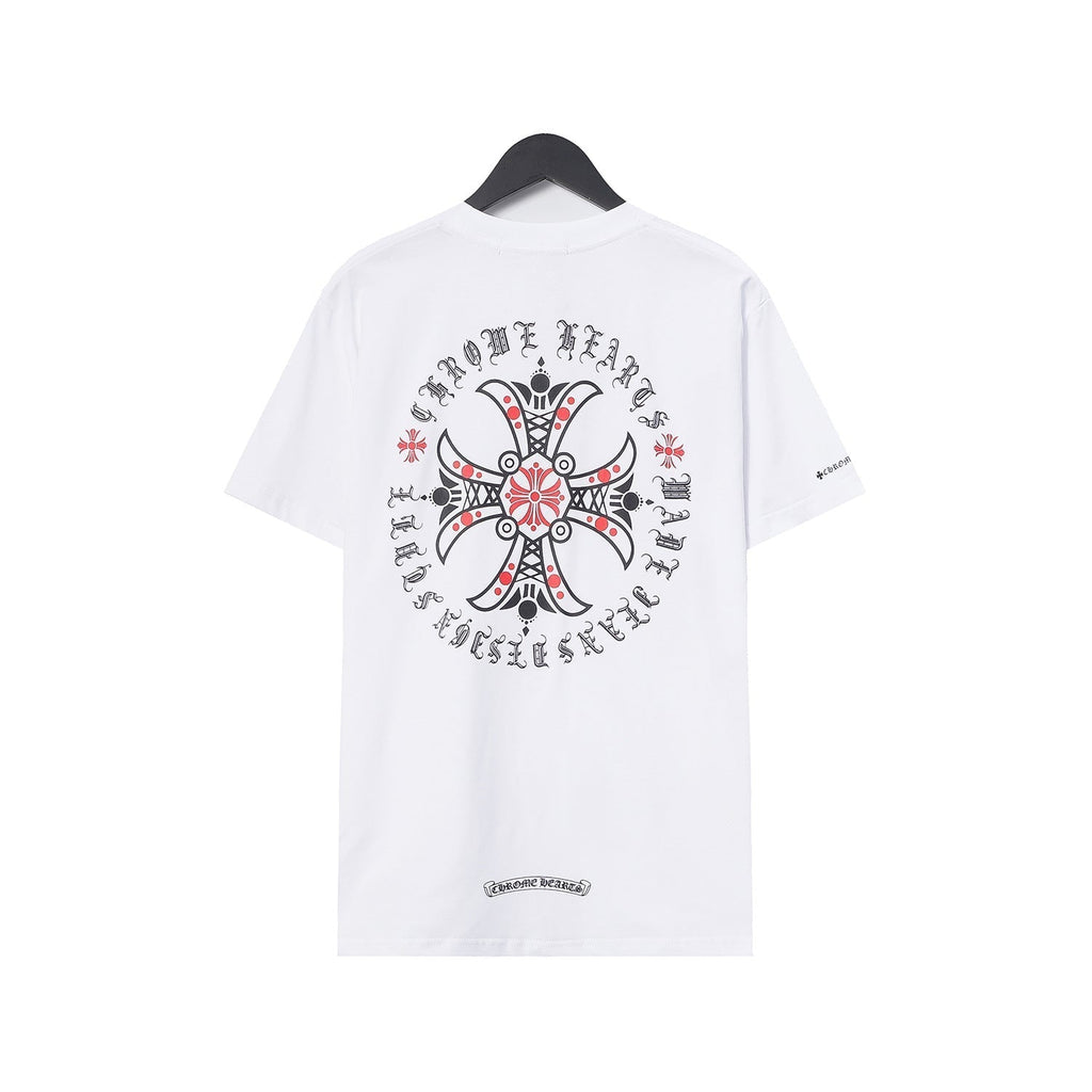 CHH Chrome Heart T Shirts Croix Cross Leather Printed Short Sleeve T-Shirt