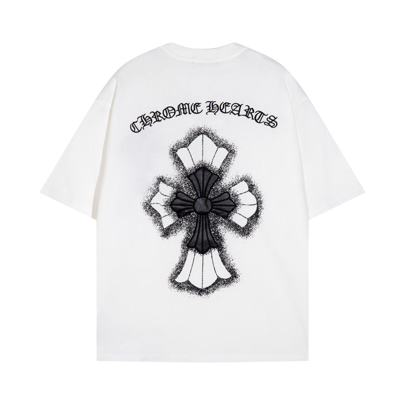 CHH Chrome Heart T Shirts Croix Cross Leather Printed Short Sleeve T-Shirt