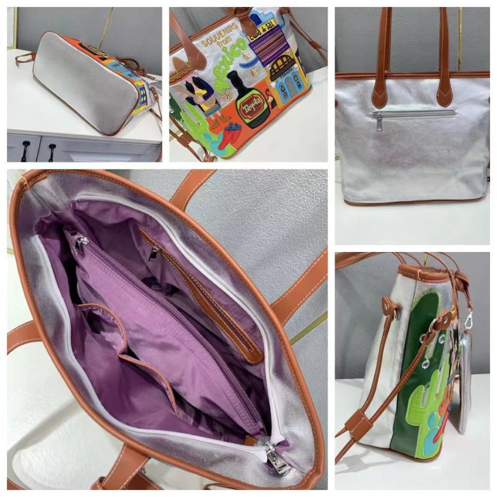 Chh Chrome Heart Leather Bag Splicing Embroidered Shoulder Bag